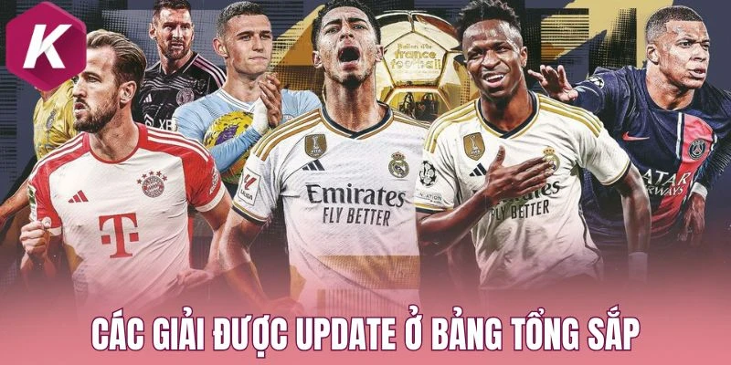 Danh sách các giải được update ở bảng tổng sắp